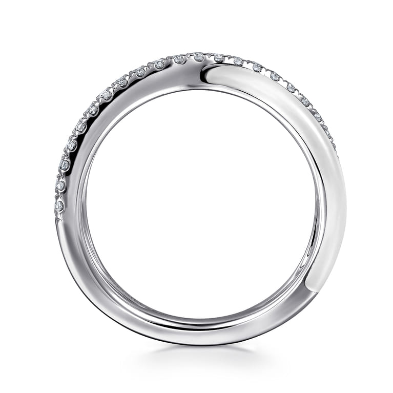 Enamel - 925 Sterling Silver White Sapphire Criss Cross Stackable with White Enamel - Shot 2