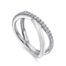 Enamel - 925 Sterling Silver White Sapphire Criss Cross Stackable with White Enamel
