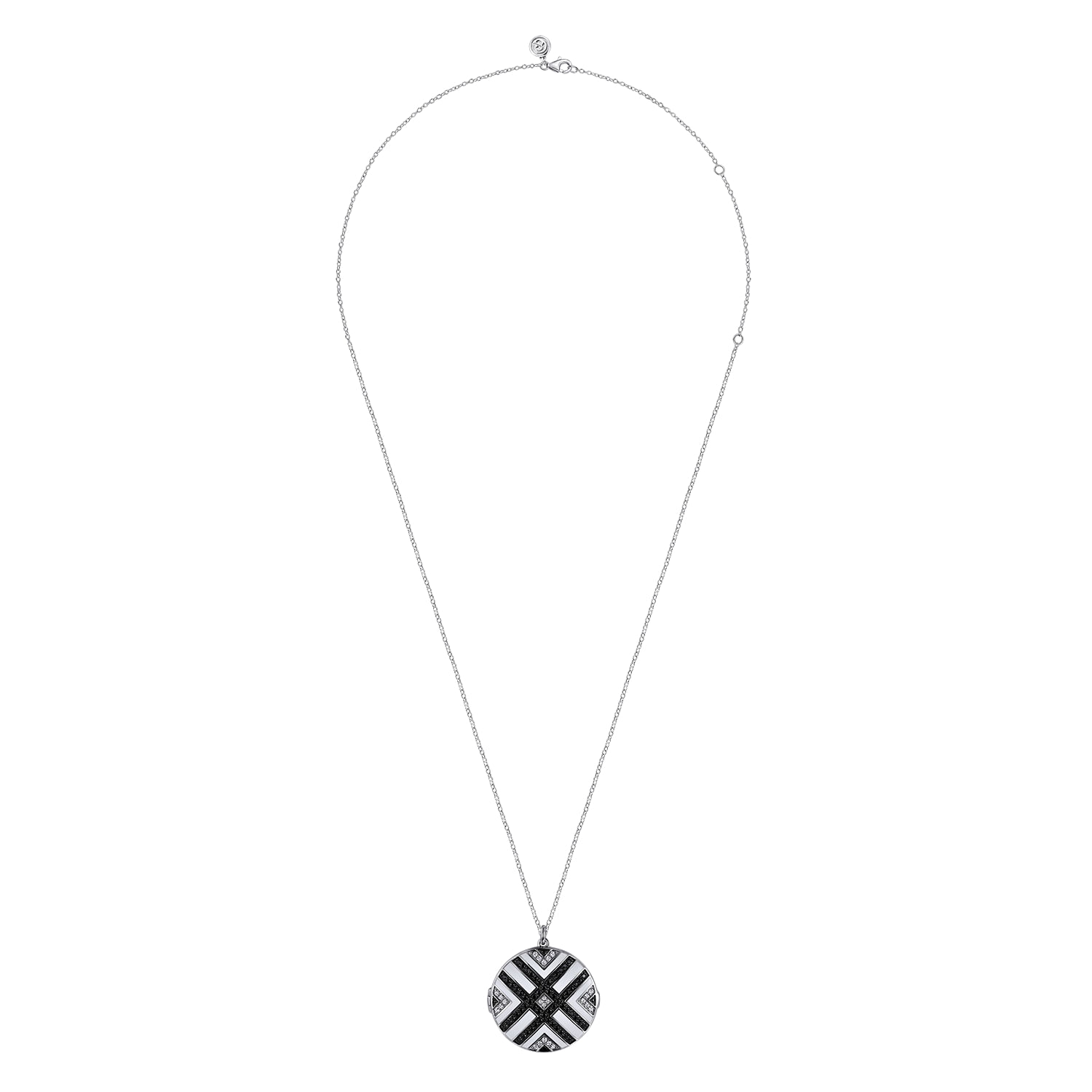 Enamel - 925 Sterling Silver White Sapphire and Black Spinel with White Enamel Locket