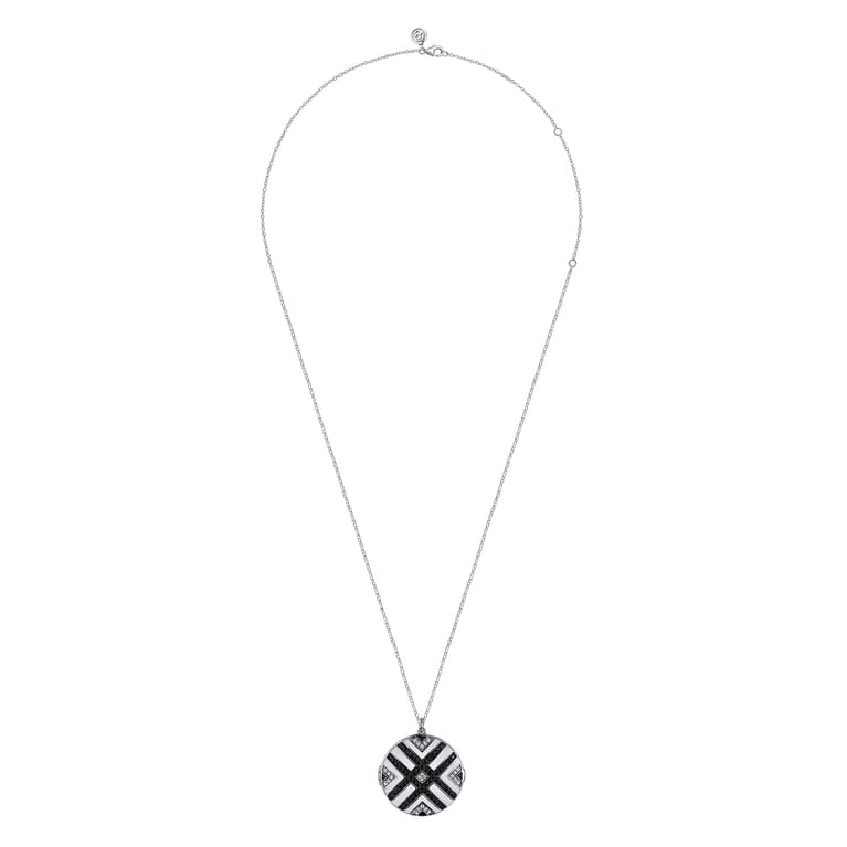 Enamel - 925 Sterling Silver White Sapphire and Black Spinel with White Enamel Locket - Shot 4