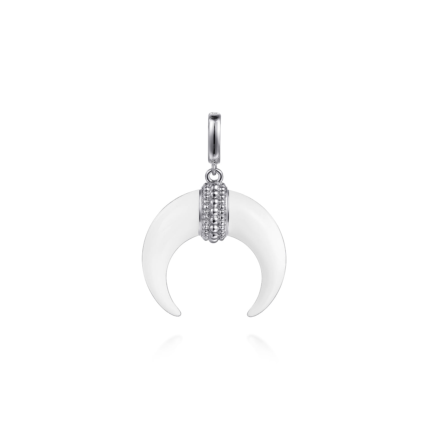 Enamel - 925 Sterling Silver and White Enamel Cow Horn Shape Bujukan Medallion Pendant With Detachable Bail