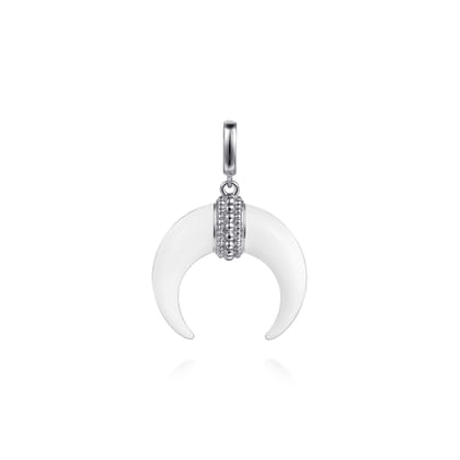 Enamel - 925 Sterling Silver and White Enamel Cow Horn Shape Bujukan Medallion Pendant With Detachable Bail