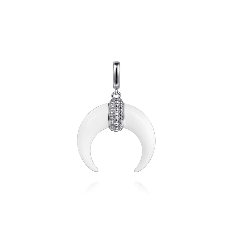 Enamel - 925 Sterling Silver and White Enamel Cow Horn Shape Bujukan Medallion Pendant With Detachable Bail - Shot 1