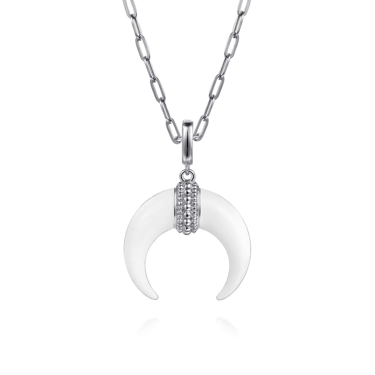 Enamel - 925 Sterling Silver and White Enamel Cow Horn Shape Bujukan Medallion Pendant With Detachable Bail - Shot 3