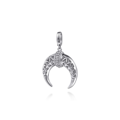 Enamel - 925 Sterling Silver and White Enamel Cow Horn Shape Bujukan Medallion Pendant with Detachable Bail