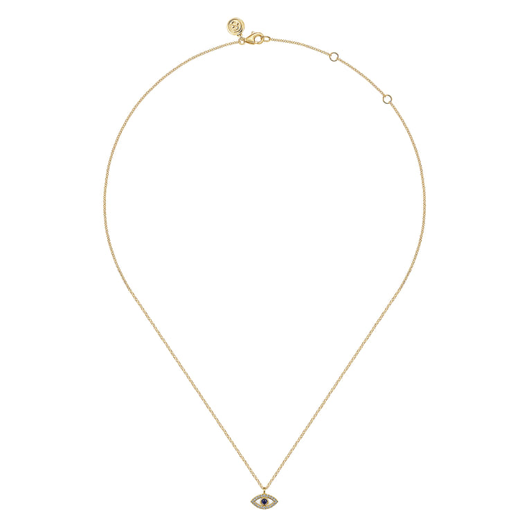 Enamel - Pendant Necklace Evil Eye 14K Yellow Gold Diamond and Blue Sapphire White Enamel 0.08ct - 0.08 ct - Shot 2