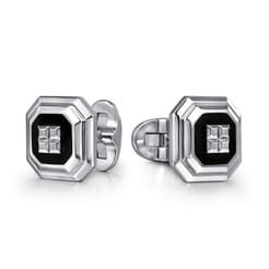 Enamel - Sterling Silver Square Cufflinks With Black Enamel