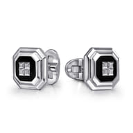 Enamel - Sterling Silver Square Cufflinks With Black Enamel