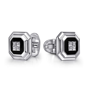 Enamel - Sterling Silver Square Cufflinks With Black Enamel