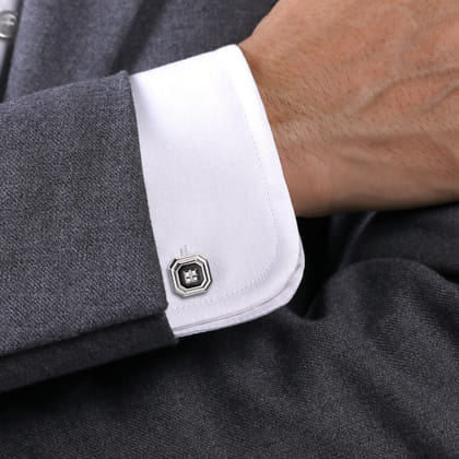 Enamel - Sterling Silver Square Cufflinks With Black Enamel