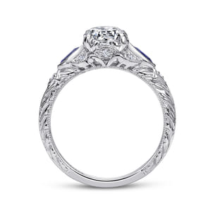 Enchanted - Vintage Inspired 14K White Gold Round Three Stone Sapphire and Diamond Engagement Ring