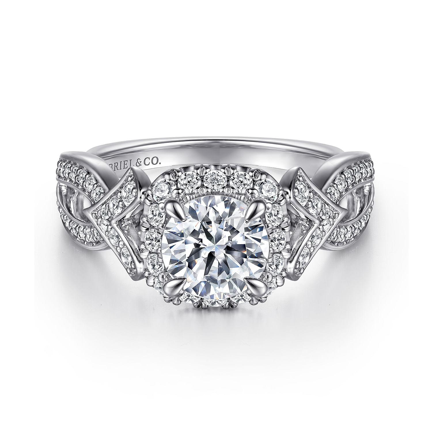 Ensley - 14K White Gold Art Deco Inspired Halo Diamond Engagement Ring