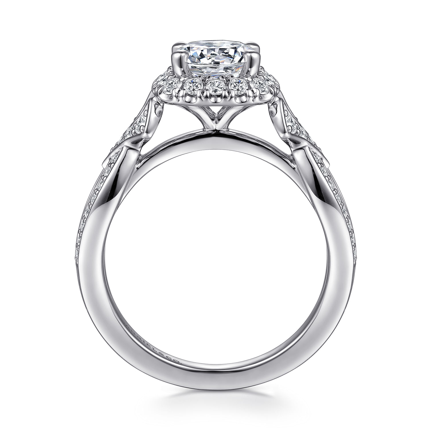 Ensley - 14K White Gold Art Deco Inspired Halo Diamond Engagement Ring