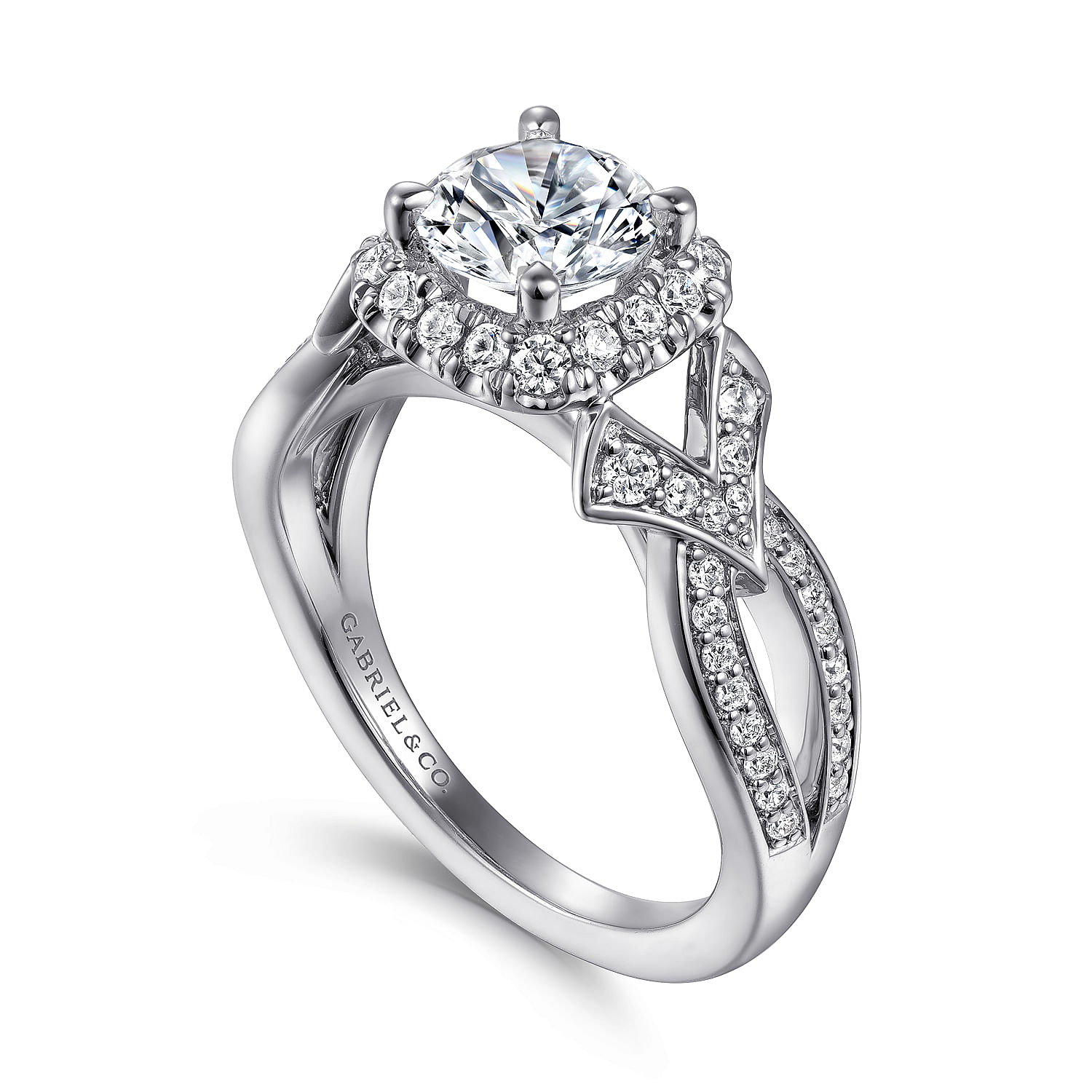 Ensley - 14K White Gold Art Deco Inspired Halo Diamond Engagement Ring