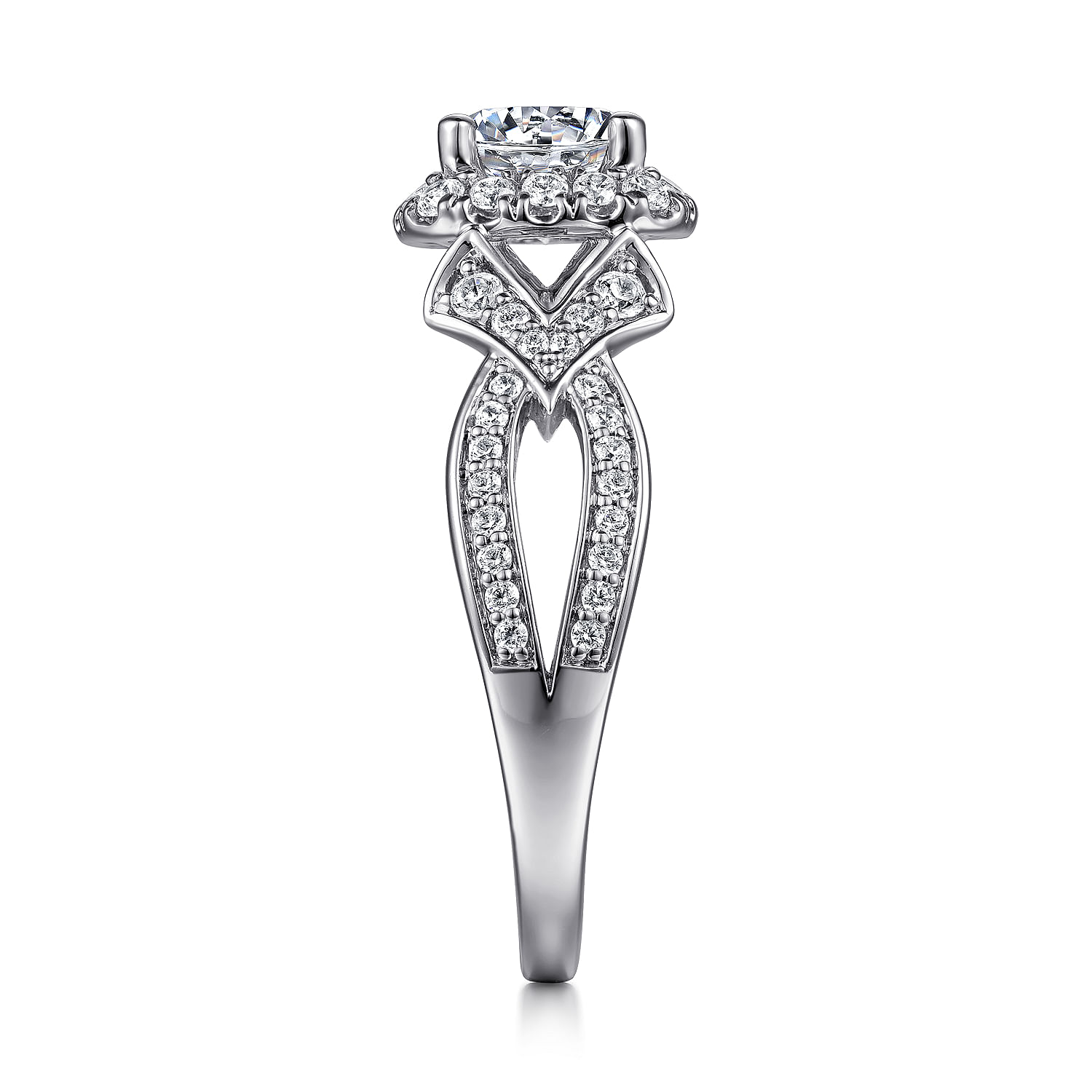 Ensley - 14K White Gold Art Deco Inspired Halo Diamond Engagement Ring