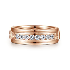 14K Rose Gold Diamond Men's Wedding Ring in Sand Blast Finish
