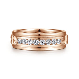 Enzo - 14K Rose Gold Diamond Men's Wedding Ring in Sand Blast Finish