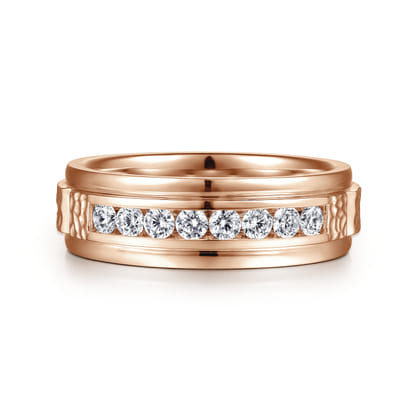 Enzo - 14K Rose Gold Diamond Men's Wedding Ring in Sand Blast Finish