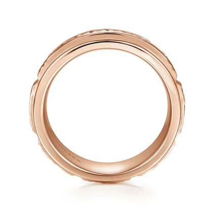 Enzo - 14K Rose Gold Diamond Men's Wedding Ring in Sand Blast Finish