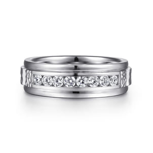 Enzo - 14K White Gold Diamond Men's Wedding Ring in Sand Blast Finish