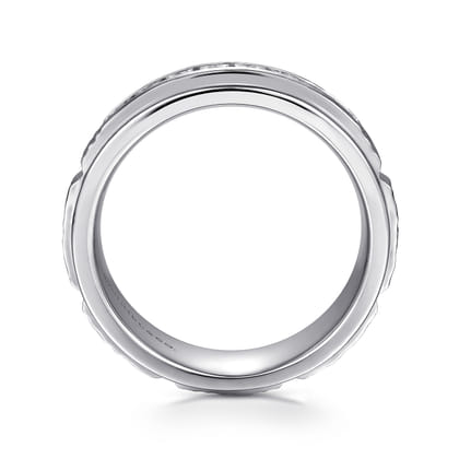 Enzo - 14K White Gold Diamond Men's Wedding Ring in Sand Blast Finish