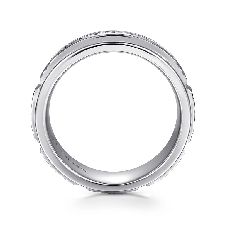 Enzo - 14K White Gold Diamond Men's Wedding Ring in Sand Blast Finish - 0.5 ct - Shot 2