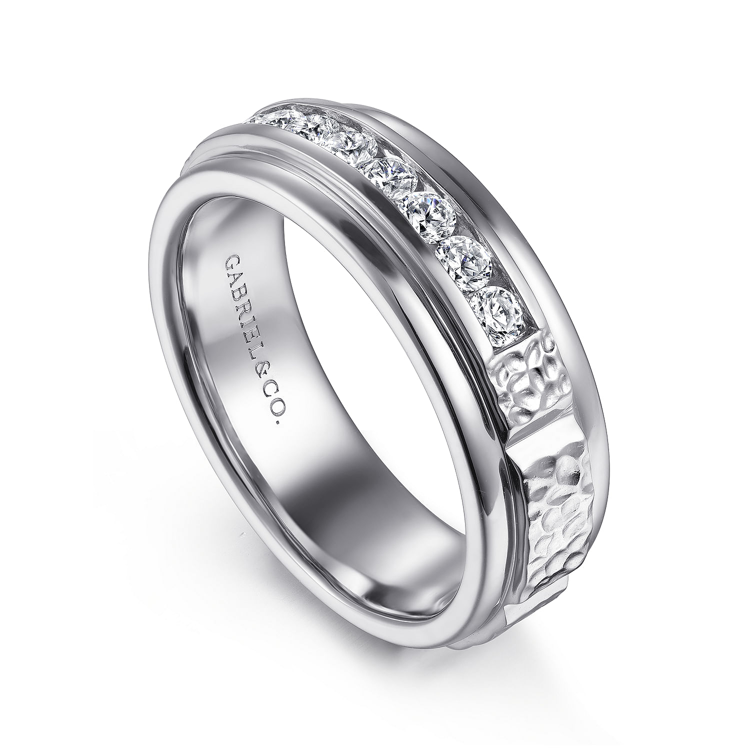 Enzo - 14K White Gold Diamond Men's Wedding Ring in Sand Blast Finish - 0.5 ct - Shot 3
