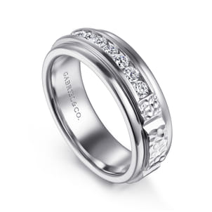 Enzo - 14K White Gold Diamond Men's Wedding Ring in Sand Blast Finish
