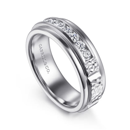 Enzo - 14K White Gold Diamond Men's Wedding Ring in Sand Blast Finish
