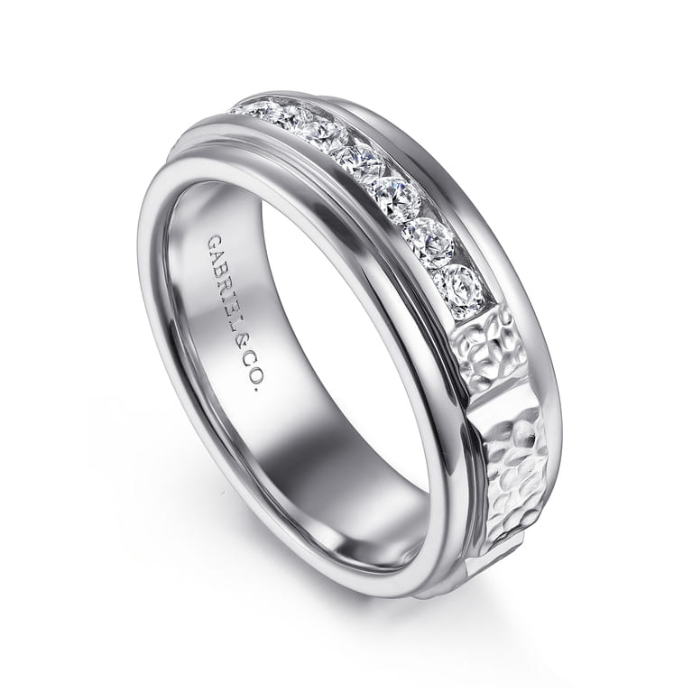 Enzo - 14K White Gold Diamond Men's Wedding Ring in Sand Blast Finish - 0.5 ct - Shot 3