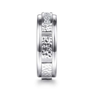 Enzo - 14K White Gold Diamond Men's Wedding Ring in Sand Blast Finish