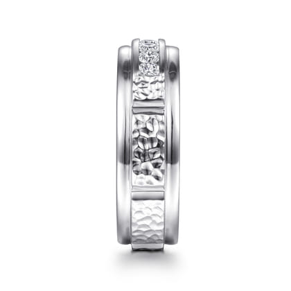 Enzo - 14K White Gold Diamond Men's Wedding Ring in Sand Blast Finish