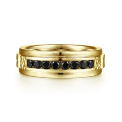 14K Yellow Gold Black Diamond Men's Wedding Ring in Sand Blast Finish