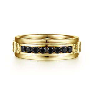 Enzo - 14K Yellow Gold Black Diamond Men's Wedding Ring in Sand Blast Finish