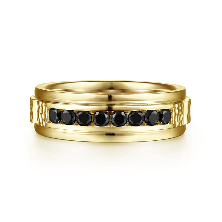Enzo - 14K Yellow Gold Black Diamond Men's Wedding Ring in Sand Blast Finish - 0.58 ct - Shot 1