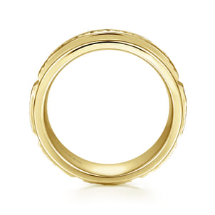 Enzo - 14K Yellow Gold Black Diamond Men's Wedding Ring in Sand Blast Finish