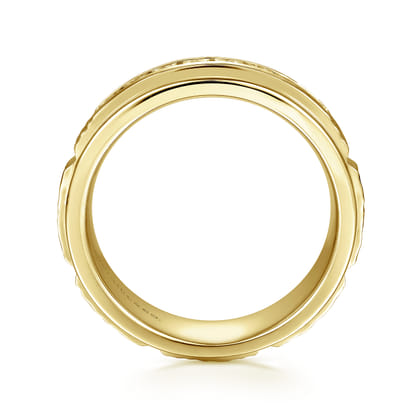 Enzo - 14K Yellow Gold Black Diamond Men's Wedding Ring in Sand Blast Finish