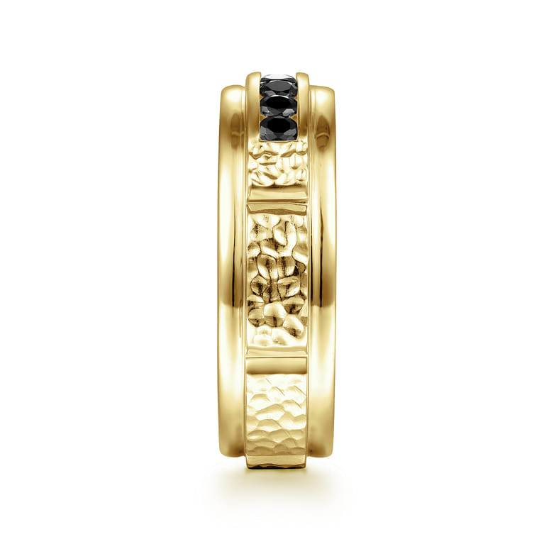 Enzo - 14K Yellow Gold Black Diamond Men's Wedding Ring in Sand Blast Finish - 0.58 ct - Shot 4