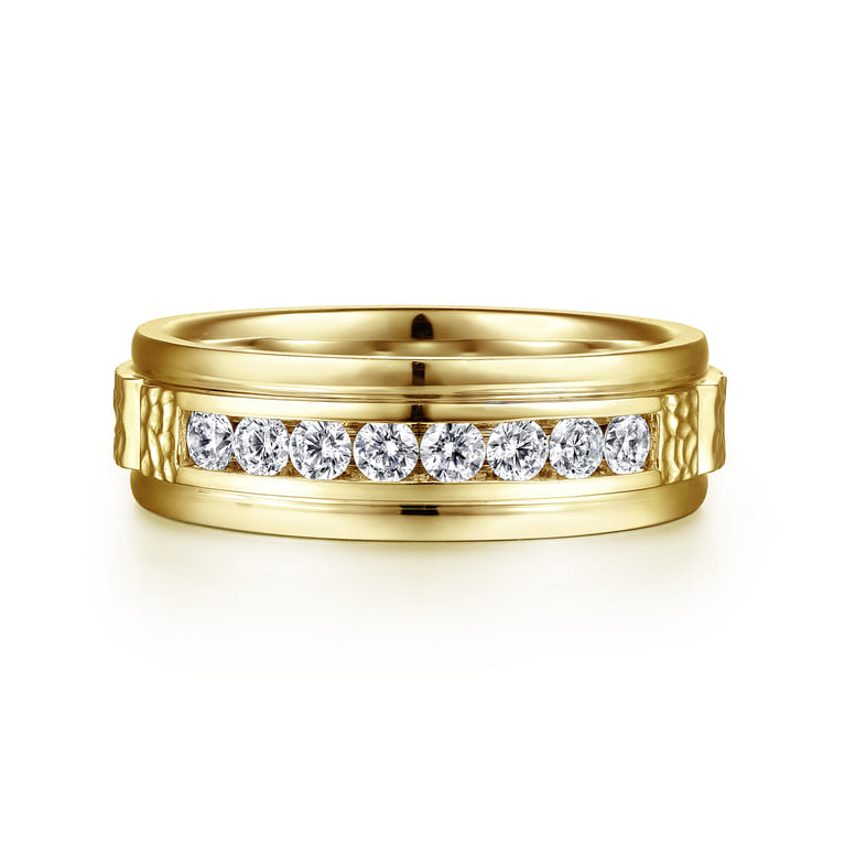 Enzo - 14K Yellow Gold Diamond Men's Wedding Ring in Sand Blast Finish - 0.5 ct - Shot 1
