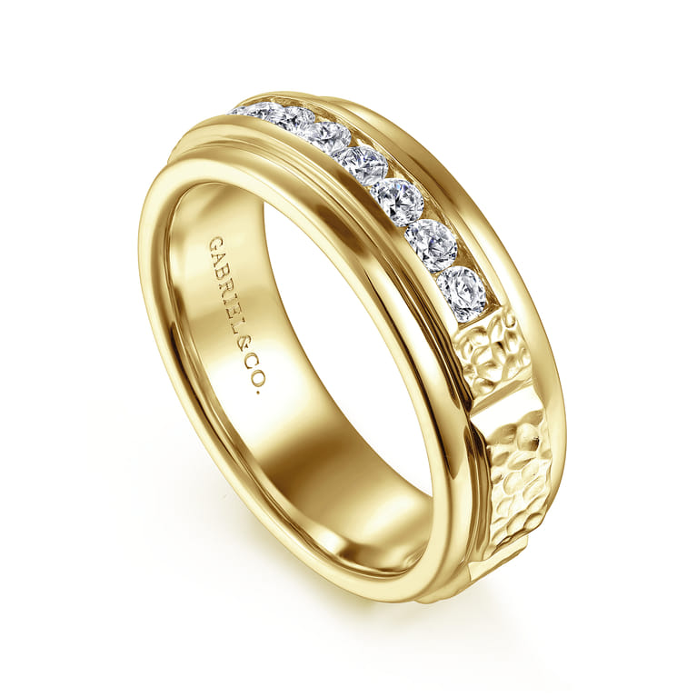Enzo - 14K Yellow Gold Diamond Men's Wedding Ring in Sand Blast Finish - 0.5 ct - Shot 3