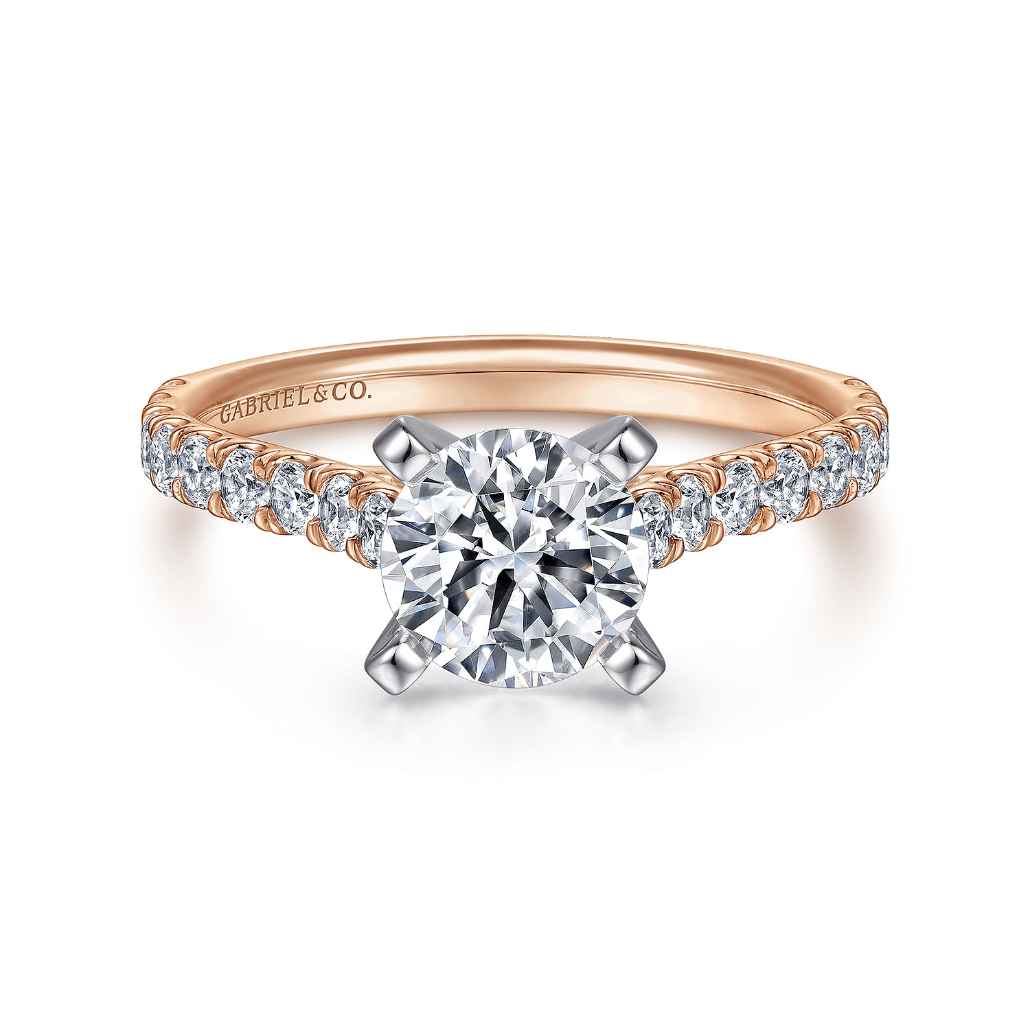 Erica - 14K White-Rose Gold Round Diamond Engagement Ring