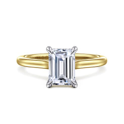 14K White and Yellow Gold Emerald Cut Diamond Engagement Ring