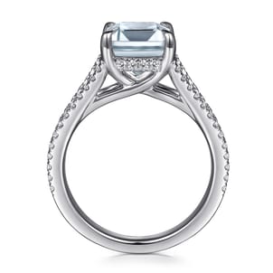 Erika - 14K White Gold Split Shank Emerald Cut Aquamarine and Diamond Engagement Ring