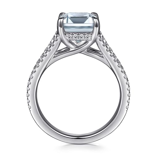 Erika - 14K White Gold Split Shank Emerald Cut Aquamarine and Diamond Engagement Ring - 0.5 ct - Shot 2