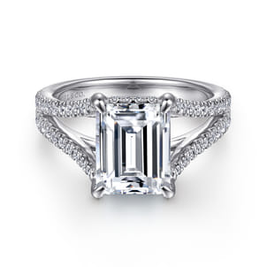 Erika - 14K White Gold Split Shank Emerald Cut Diamond Engagement Ring