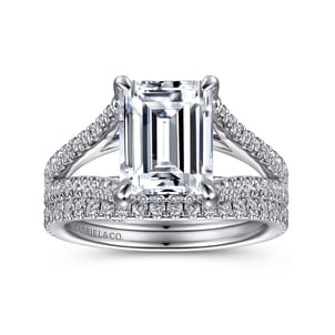 Erika - 14K White Gold Split Shank Emerald Cut Diamond Engagement Ring