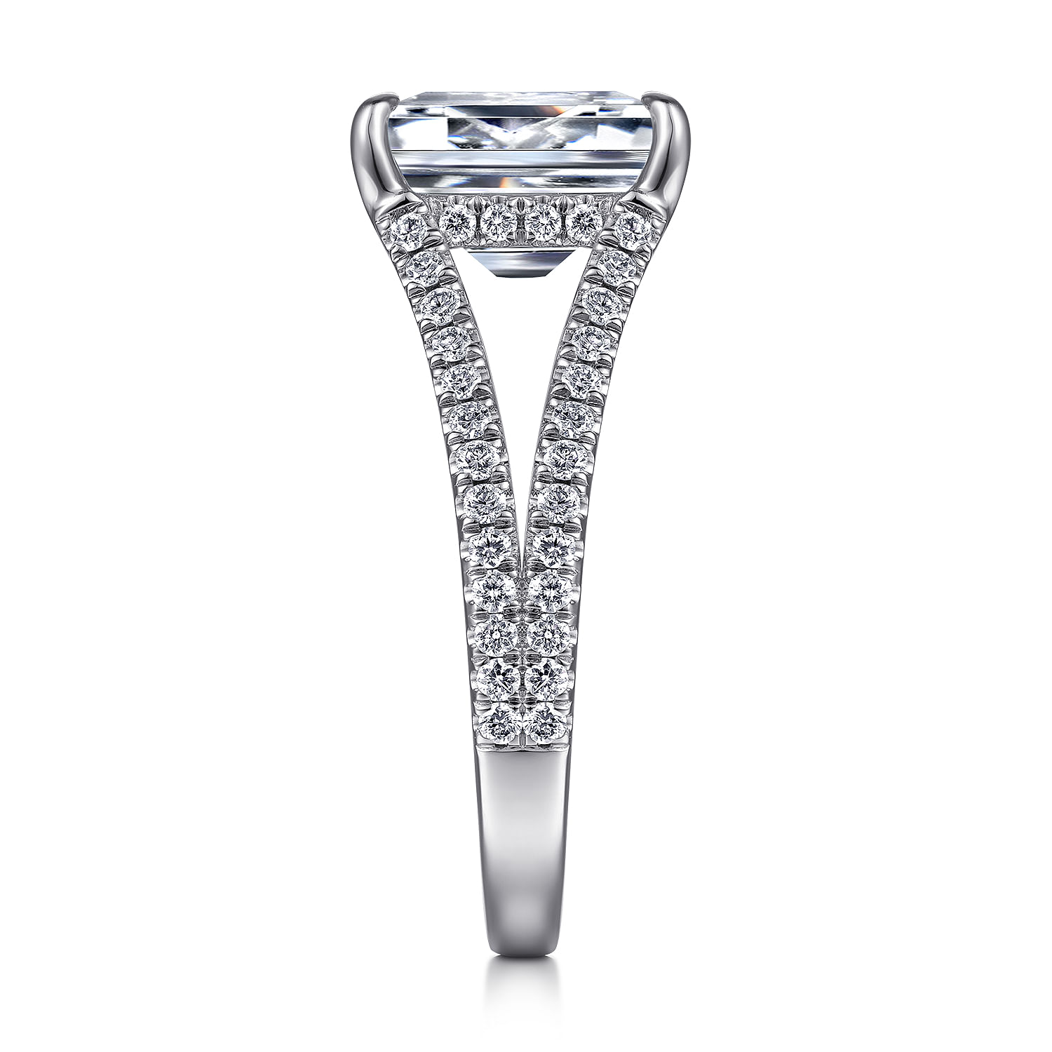Erika - 14K White Gold Split Shank Emerald Cut Diamond Engagement Ring