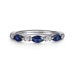 Erin - 14K White Gold Marquise Sapphire and Diamond Anniversary Band