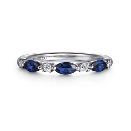 Erin - 14K White Gold Marquise Sapphire and Diamond Anniversary Band