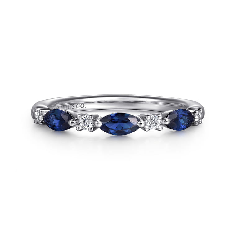 Straight Wedding Ring in 14k White Gold with Marquise Sapphire at Gabriel & Co. - Shot 1